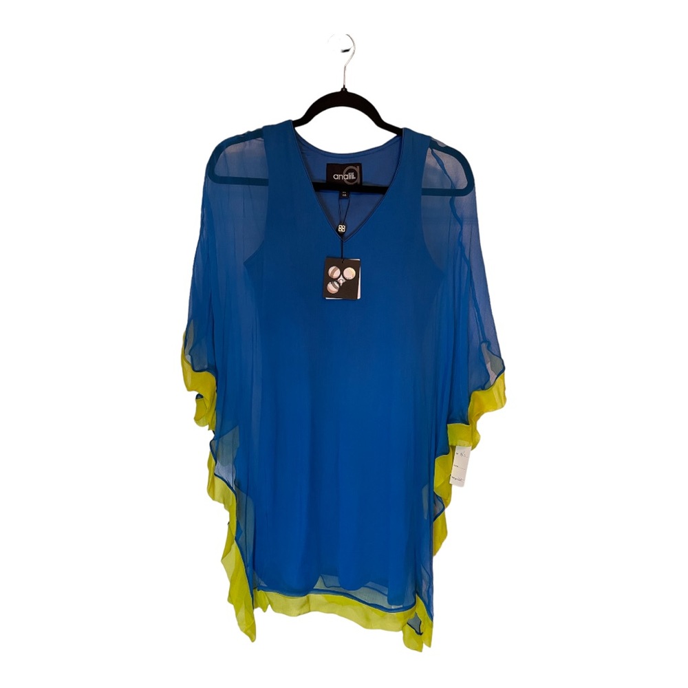 Analil Scoop Open Drape Blue Dress Green Accent XS/S